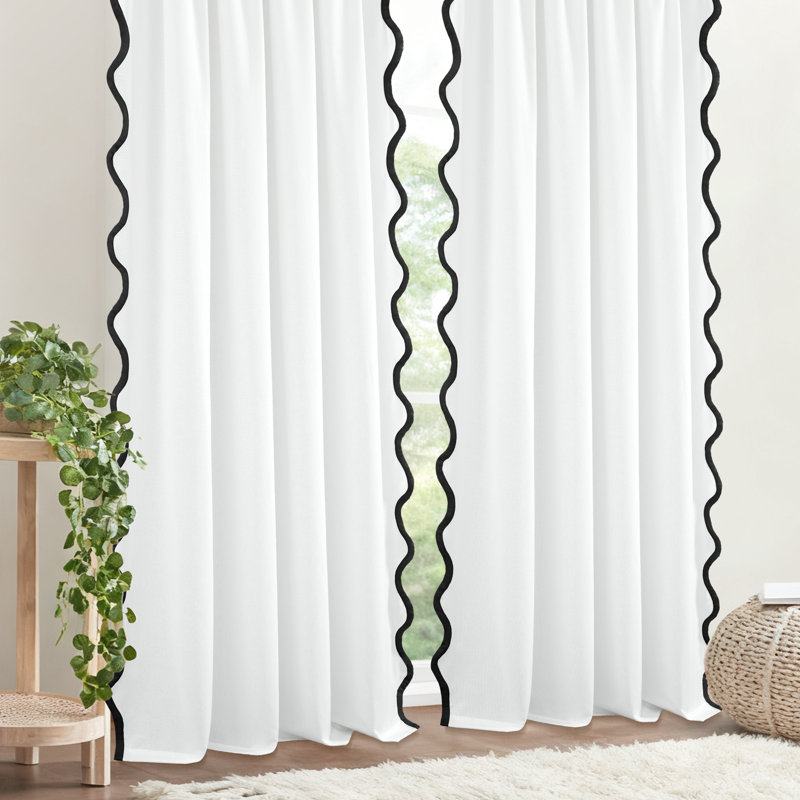 Coastal Chic Scallop Edge Window Curtain 2 Panels Set, Black 52" W X 84" L,2pcs, 52" W x 84" L, Black