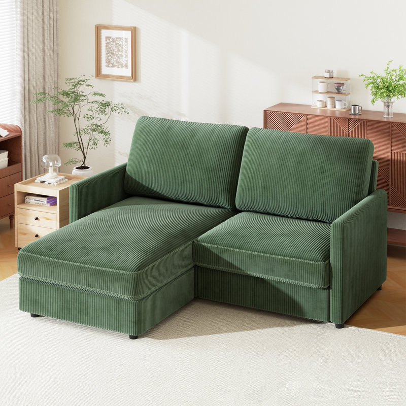 Modern Corduroy 2 Seater Sofa with Ottoman | Wayfair