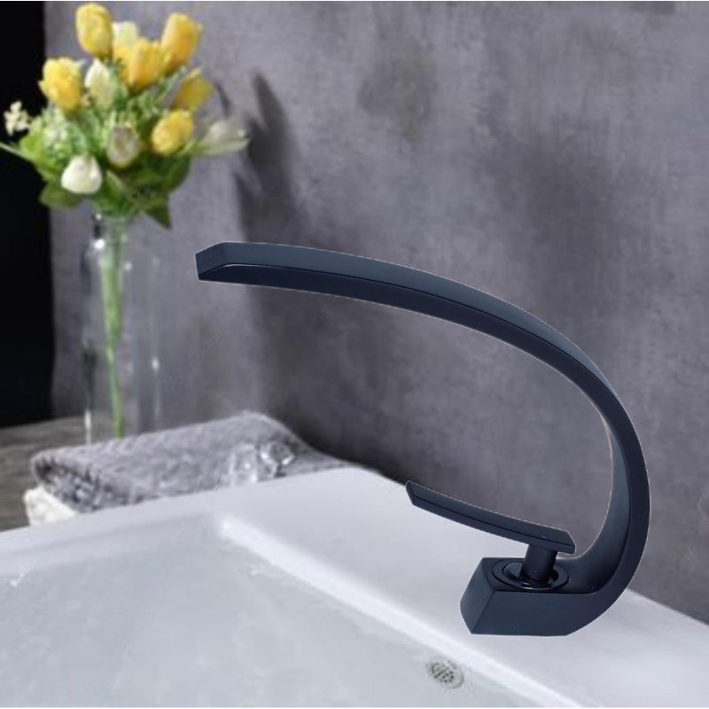 Robinet de salle de bain à un trou, robinet de meuble-lavabo moderne à poignée simple, Noir mat