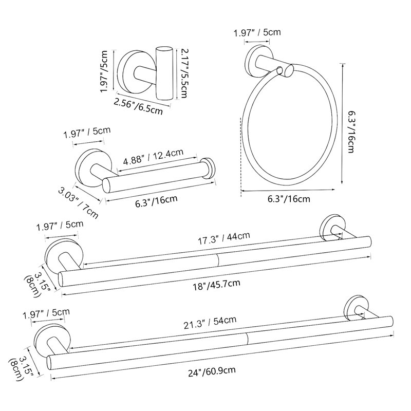 2 Sets Towel Rack For Bathroom, 24 Inch With 15.7Inch  Towel Bar Towel Rod Towel Holder Wall Mount SUS304 Stainless Steel