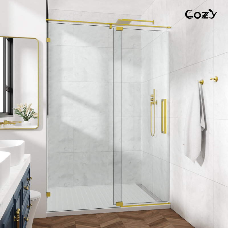 56-61" W x 76" H Frameless Single Pivot Shower Door with Clear Tempered Glass, Shatter-Resistant Film & Installation Hole Locator