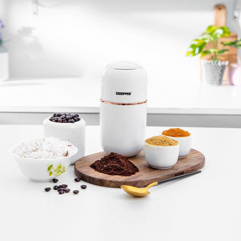 GEEPAS 1.5L Filter Coffee Machine & Coffee Grinder 80 G Capacity Combo Set, White