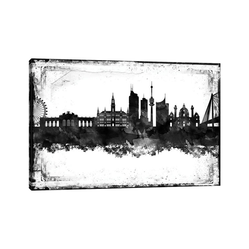 Vienna Black And White Film by WallDecorAddict - Wrapped Canvas Print, 30.48 cm H x 45.72 cm W