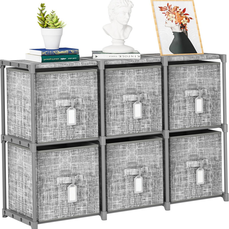 Cube Storage Organizer Shelf with 6 Printed Bins + Labels