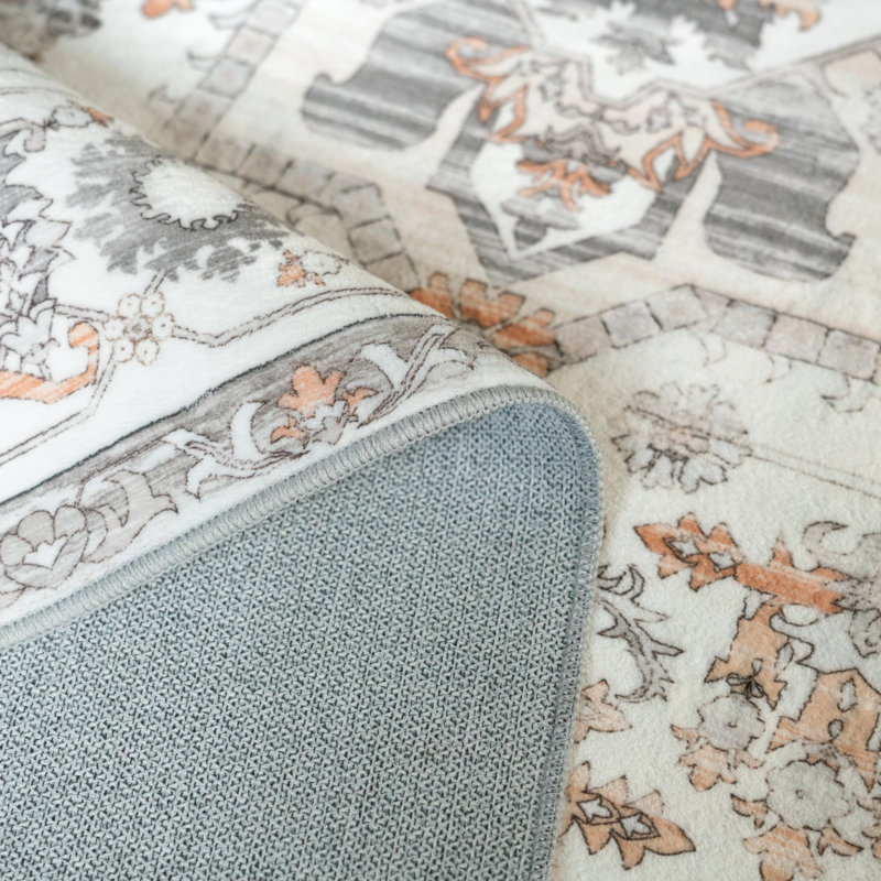 Machine Washable Area Rugs For Living Room Non-Slip Backing Foldable Boho Floral Carpet Rugs, Rectangle 6' x 9'