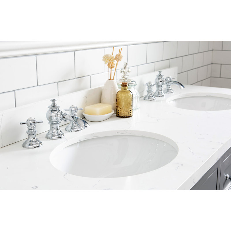 Queen 60" Sink Carrara Engineered Marble Countertop Bath Vanity with Faucet, Cashmere Gray, Waterfall