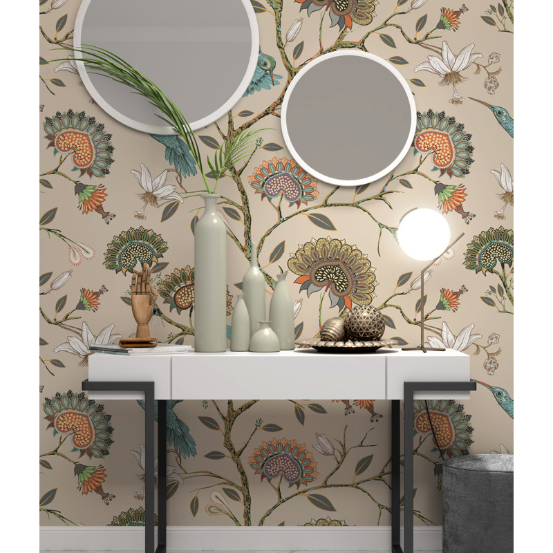 Papier peint floral avec colibris, L 75,96 po x l 114 po