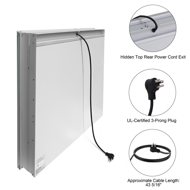 Armoire de salle de bain à miroir encastrée ou à surface pour salle de bain avec tablettes réglables et désembueur