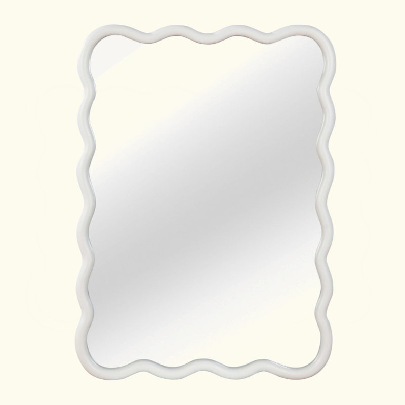 Wavy Rectangle Solid Wood Frame Decorative Mirror,For Bedroom, Bathroom, Living Room, Entryway, White, 36" x 24"