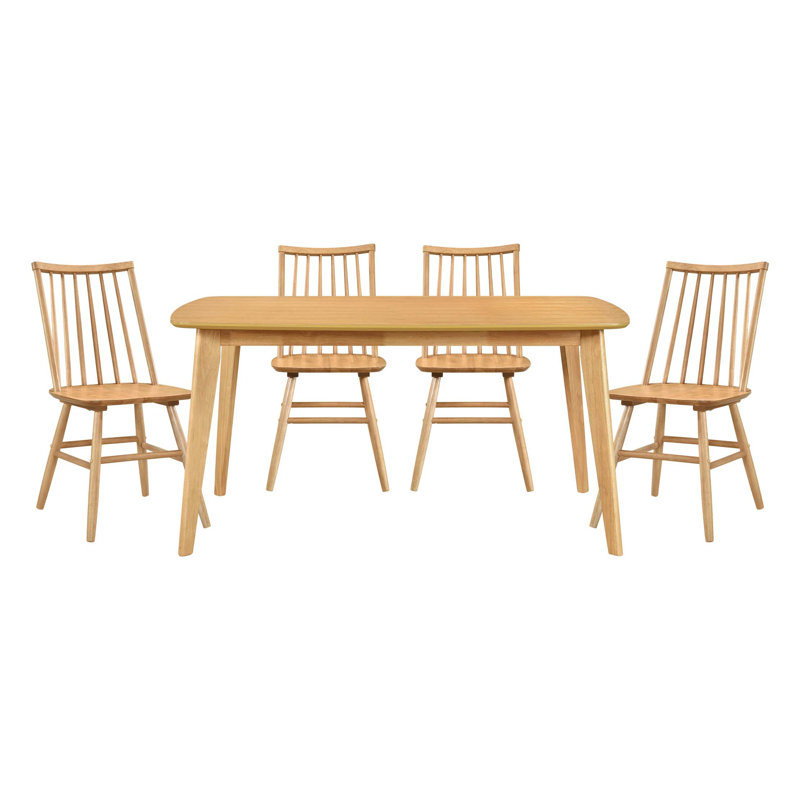 Ensemble de table décontractée 5 pièces et 4 chaises d'appoint à dossier courbé Windsor, 5 pièces: table, 4 chaises