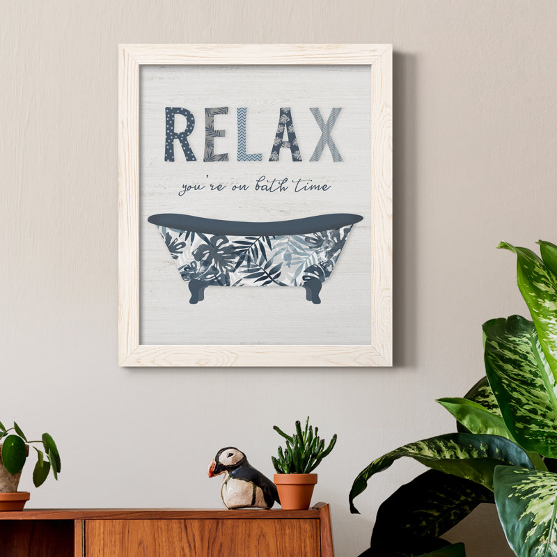 Palm Bath I - cadre photo, art textuel sur toile, Cadre blanc, H 24 po x l 18 po x P 1,5 po