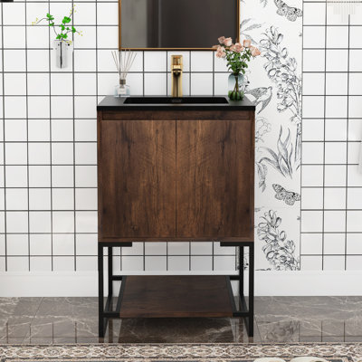 Rheo 24 " W Freestanding Standard 1 Single Vanity Bathroom Vanity With Solid Surface Top
