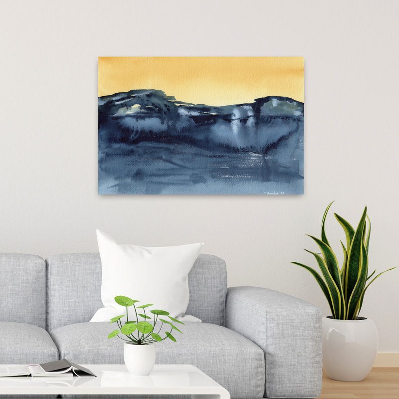 Art contemporain contemporain, paysage serein abstrait montagne, H 24 po x l 36 po