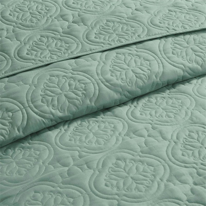 3 Piece Reversible Bedspread Set Seafoam, California King Coverlet + 2 Shams