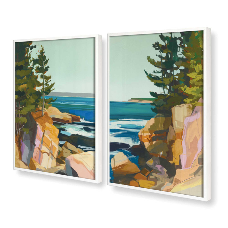 Seacliff Whispers, ensemble de 2 pièces encadrées sur papier par Azure Artisanal Studio, Blanc opaque