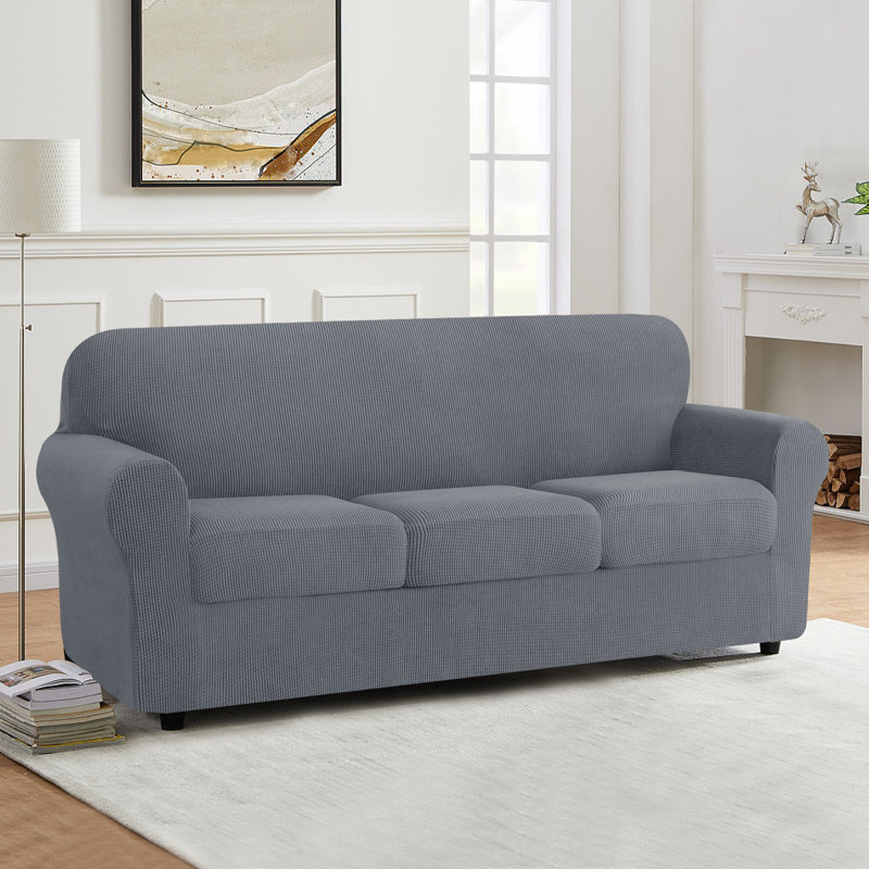 Box Cushion Sofa Slipcover, Light Grey