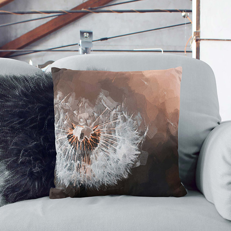 Floating Dandelion Seeds in Abstract Cushion with Filling, 55cm H x 55cm W x 20cm D, Stone