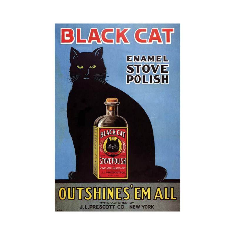 «1920s Black Cat Enamel», affiche de magazine - reproduction d'art textuel, H 18 po x l 12 po x 1,5 po, Toile tendue