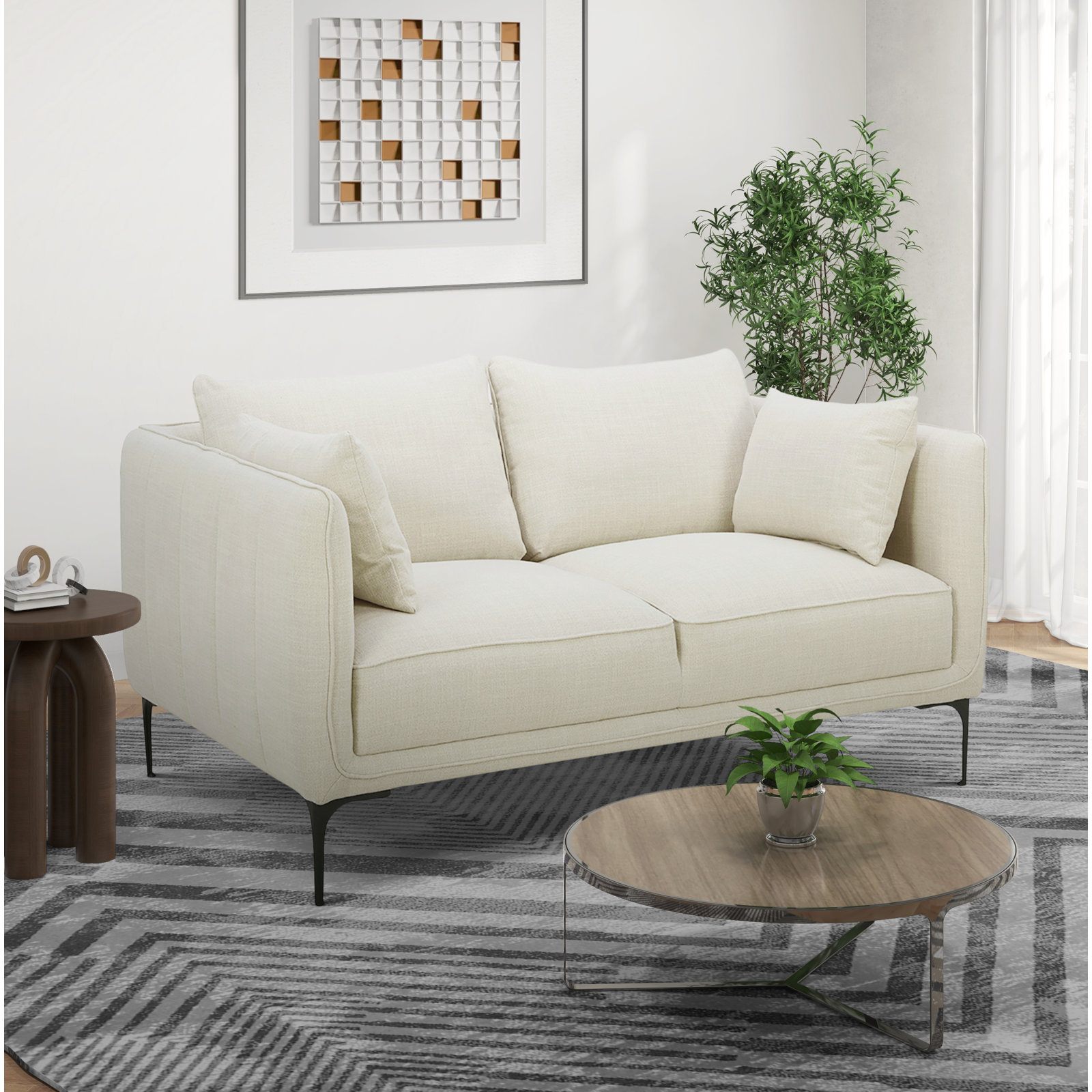 Rae 60'' Upholstered Loveseat, Effie Linen Performance Linen