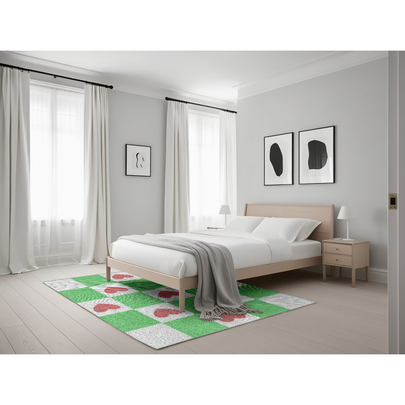 Tapis vert/rouge à motifs, Rectangle 5 pi x 7 pi