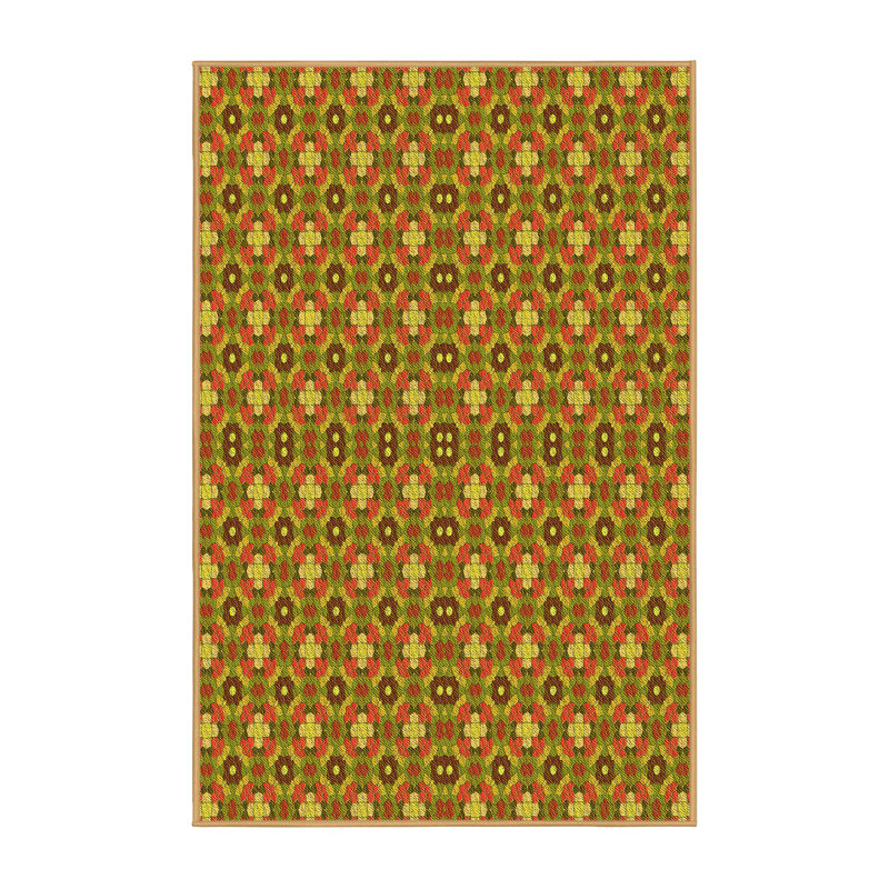 Tapis jaune/vert en laine floral, Rectangle 5 pi x 8 pi