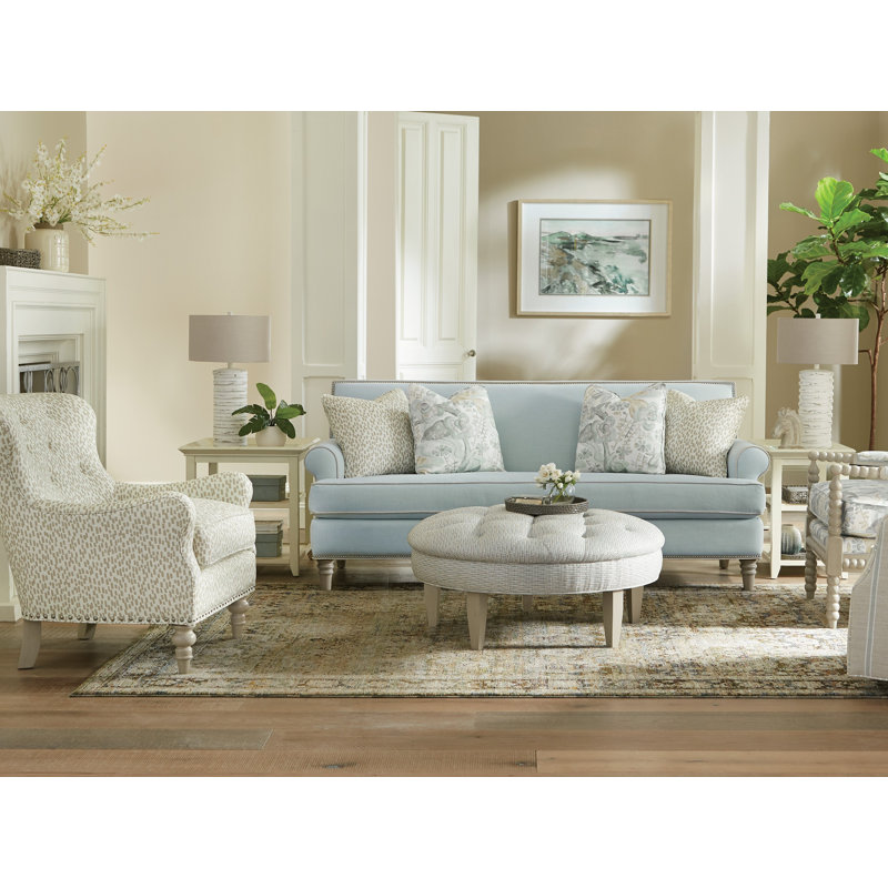 Cassia Upholstered Ottoman, Tasmin Blue Tweed