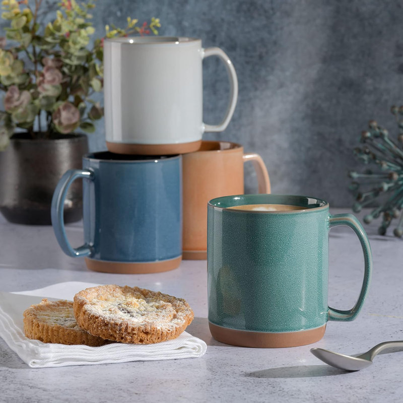 Assorted Color Ceramic 18.5 OZ Mug Set with Glossy Finish