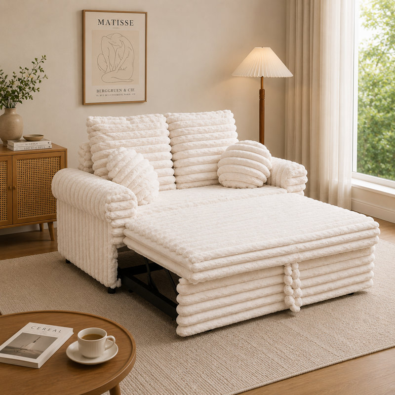 Causeuse-lit en fausse fourrure de lapin, Beige