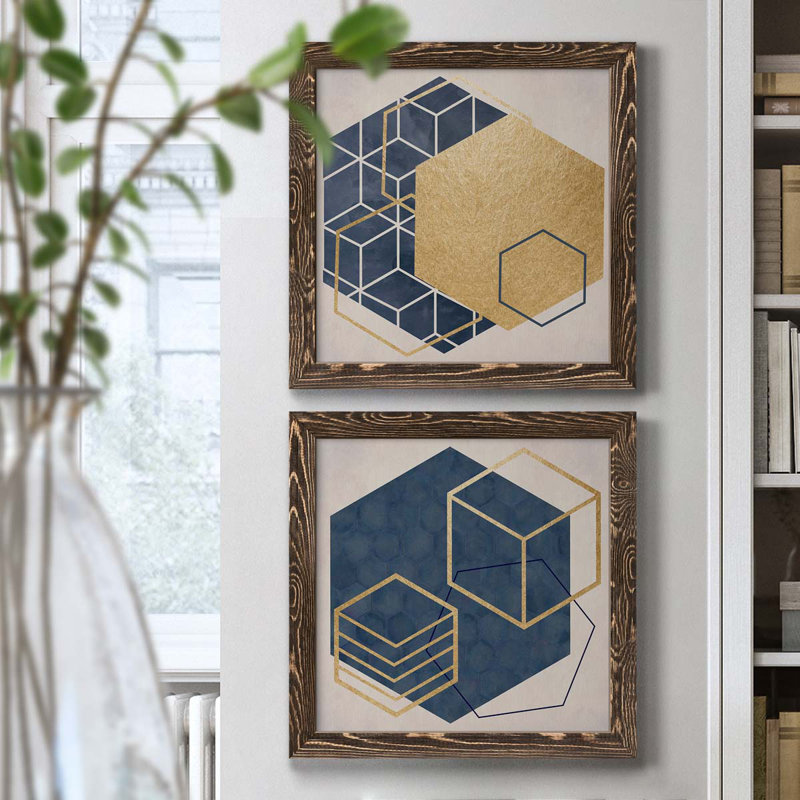 Geo I - impression de 2 pièces, H 20 po x l 40 po x P 1,5 po, Toile encadrée noyer