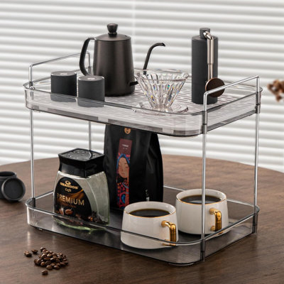 Coffee Bar Accessories, Station Organizers,Large Capacity Storage with Drain Board,Mug Tea Cup Holder Coffee Bar Organizer, Smoky Gray