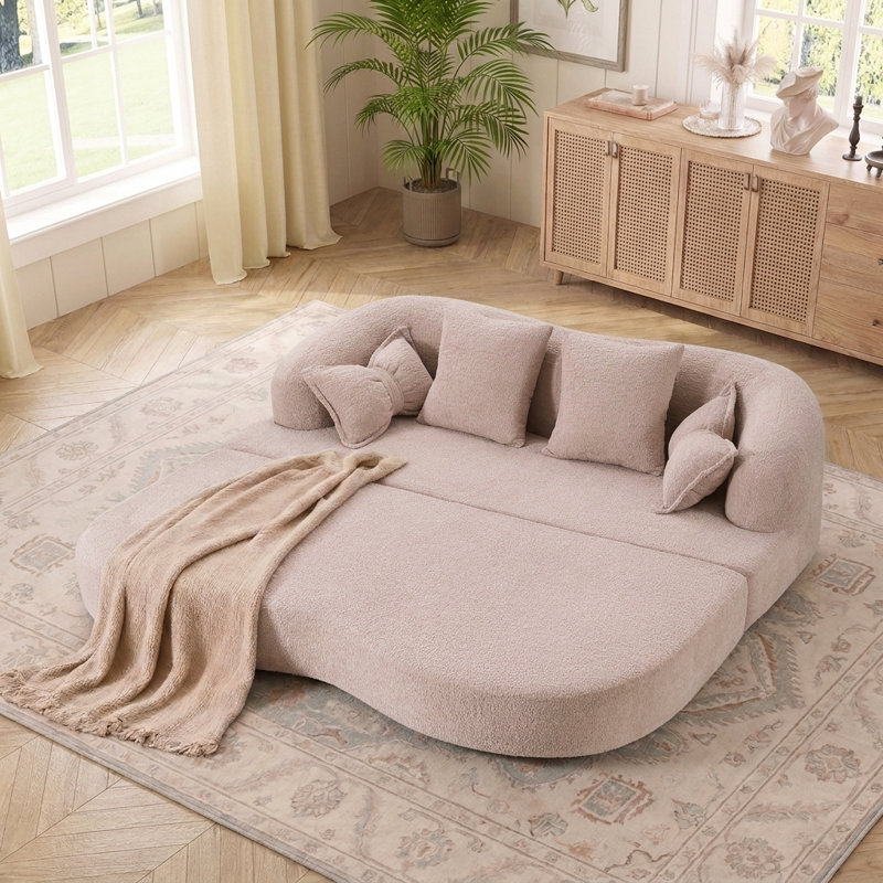 Modern Convertible Foldable Sofa Bed, Apricot
