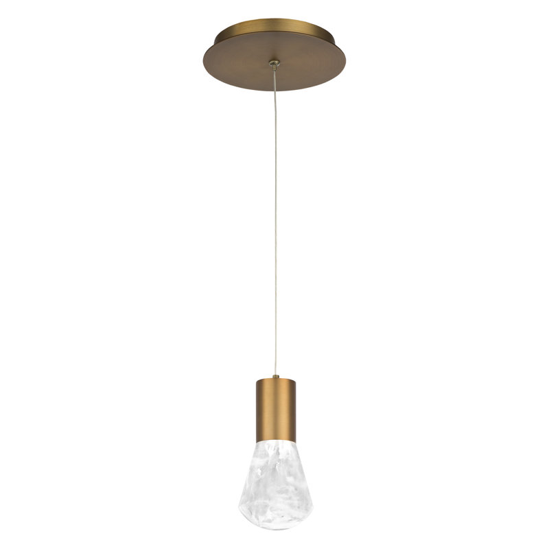 Eden Cloudy Crystal 1-Light LED Mini Pendant in Aged Brass