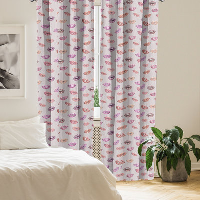 East Urban Home Feminine 4-Panel Curtains, Abstract Lipstick Lips, Pale Mauve Multicolor -  AC1950E063AA49DA84C89924E857FE3A