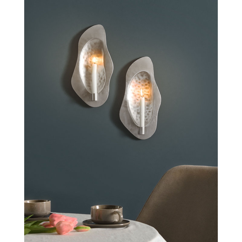 ODEMIRA 2 Piece Metal Wall Sconce Set, Silver