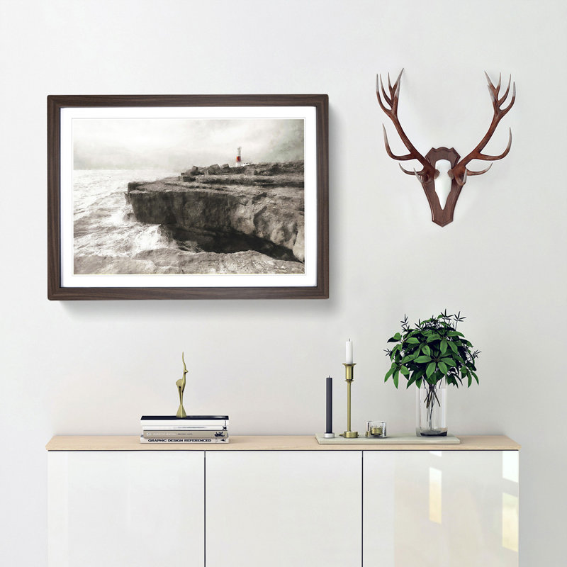 Portland Bill Lighthouse in Dorset - Framed Print, 62cm H x 87cm W x 2cm D, Walnut Framed