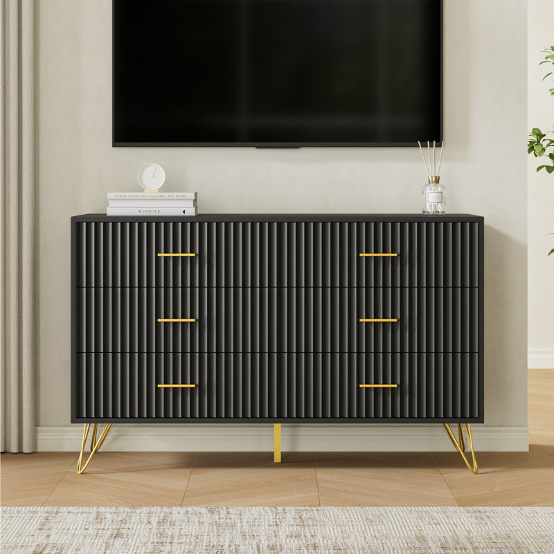 Ensemble de commode et table de chevet 3 pièces, 3 pièces, 47,25 po, 6 tiroirs et table de chevet, Noir