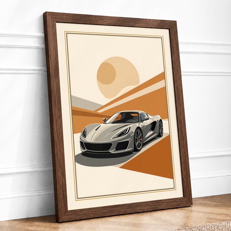 Silver Car At Dusk Modern - Print, Walnut, A1 - 84.1 x 59.4 cm