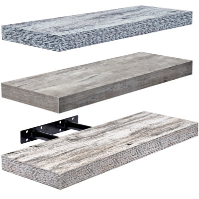 Sorbus 16" Long Floating Shelves with Invisible Mounting - Set of 3, Blue/Gray/White