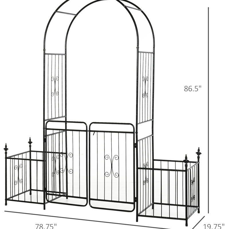 86" Garden Arch Gate, Metal, Trellis For Wedding Ceremony, Locking, Planter , Vines 86.5" H Arch, Wedding, Grape