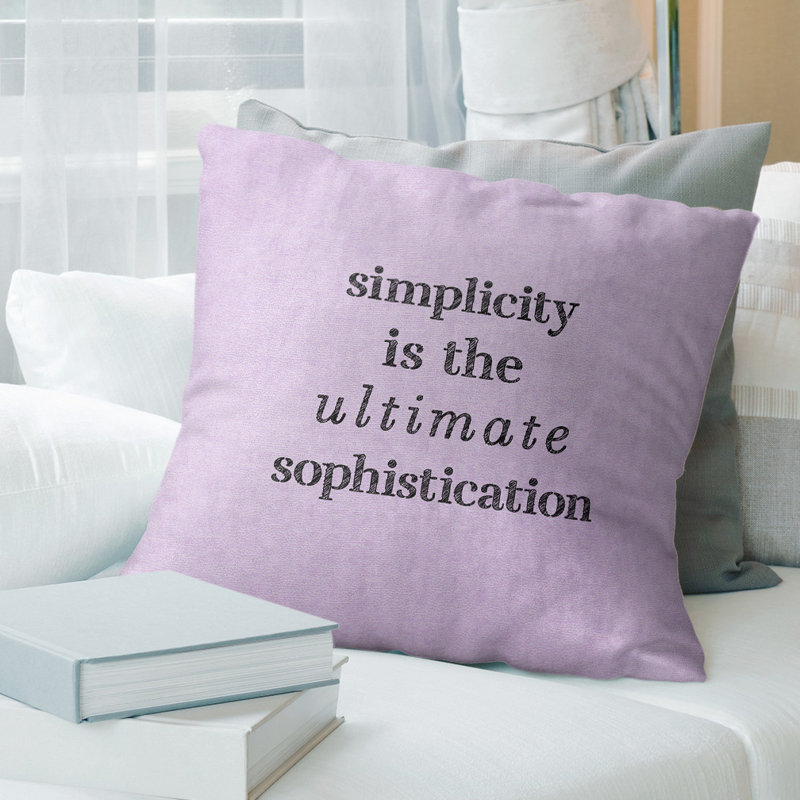 Housse de coussin citation à la main simple et sophistiquée, 26 po x 26 po, Mauve / Noir, Polyester/ Bourre en polyester
