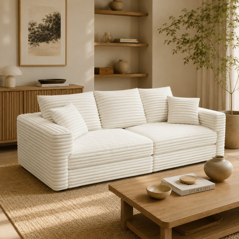 Canapé 3 places en velours côtelé Modern, H 35,35 po x l 82,87 po x P 35,43 po, Beige