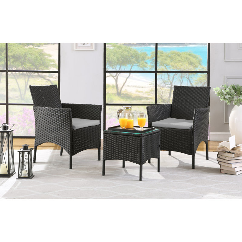 Emilee 2 Seater Rattan Conversation Set, Black