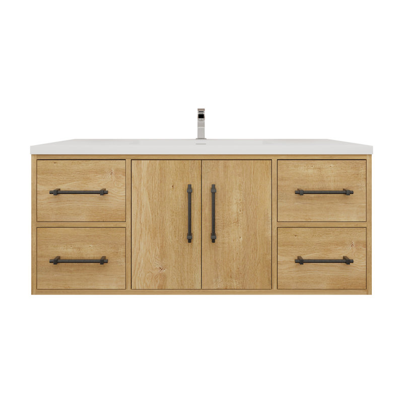 Meuble-lavabo mural 48 po avec lavabo en acrylique renforcé Victoria, Chêne