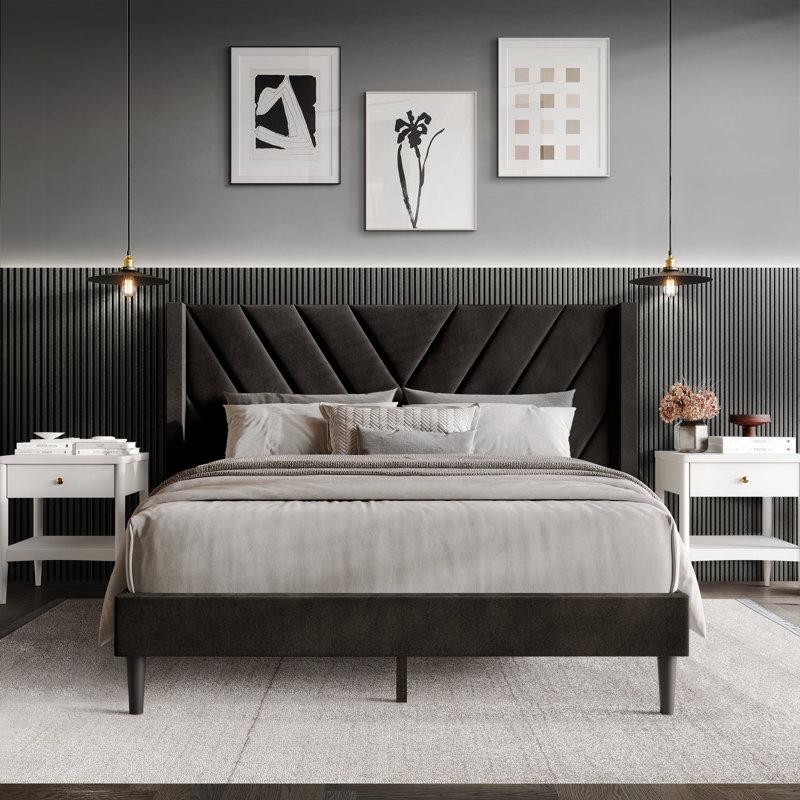 Elegence Wingback Platform Bed, Brown, King