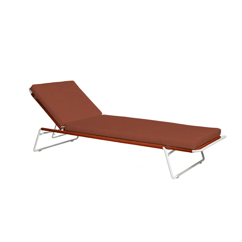 Sandur Outdoor Metal Chaise Lounge , Cushion Included, Terra Cotta Rope/White Frame, Canvas Brick