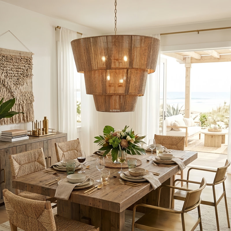 Lustre cylindrique moderne à 3 niveaux avec 8 lumières et 30 lumières avec abat-jour en rotin tissé à la main pour la salle à manger ou le salon