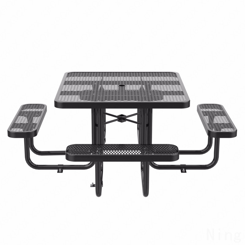 46-Inch Black Square Picnic Table, With Umbrella Hole Outdoor, Black
