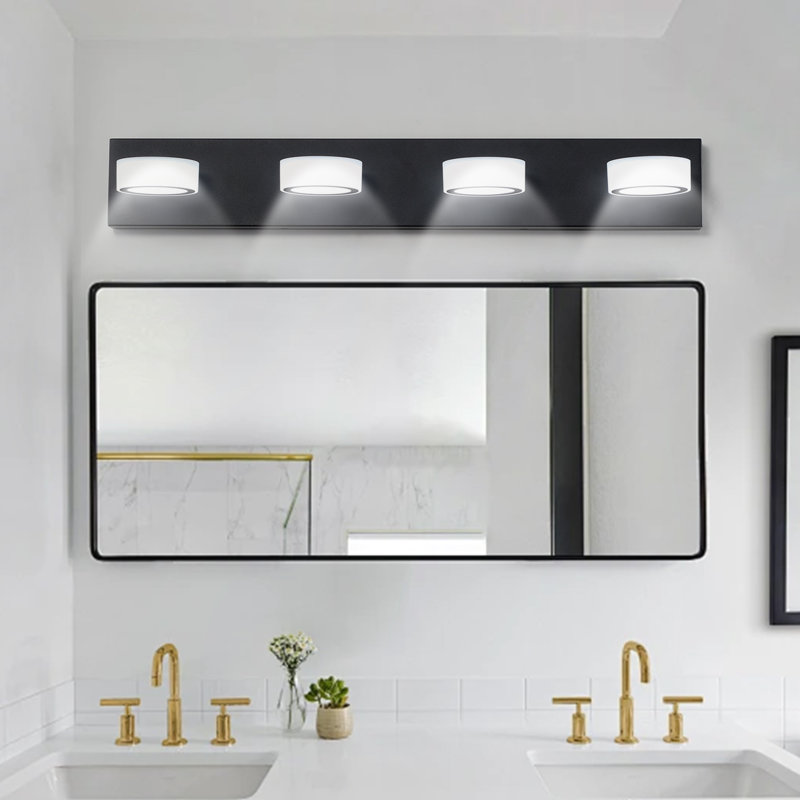  Éclairage pour meuble-lavabo 4 lumières DEL à intensité variable, barre de salle de bain noire pour salle de bain, miroir de meuble-lavabo et salon