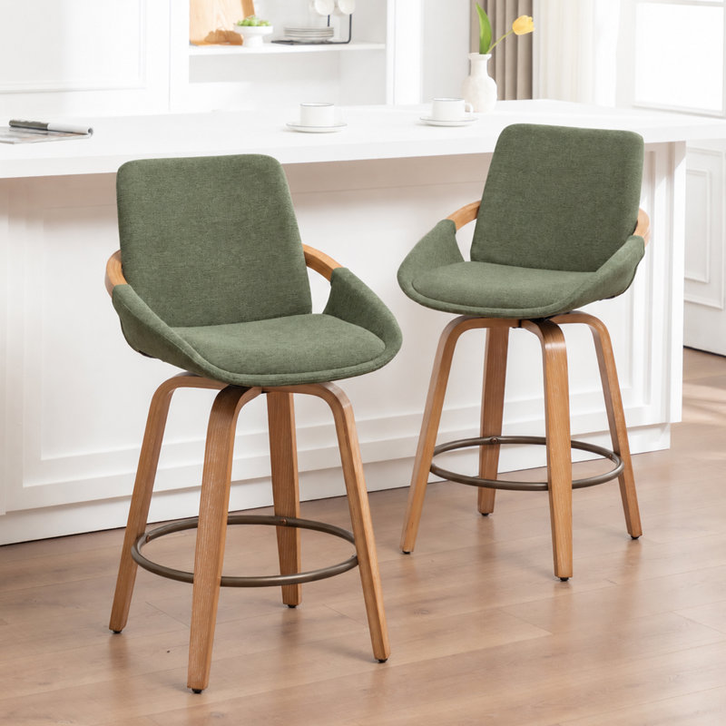 Tabourets de comptoir pivotants en polyester Junipero avec finition patinée (ensemble de 4), Green