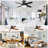 44" Black Flush Mount Ceiling Fan with Light, Remote & APP Control, Reversible 6‑Speed Quiet DC Motor for Bedroom, Living Room-2029878160